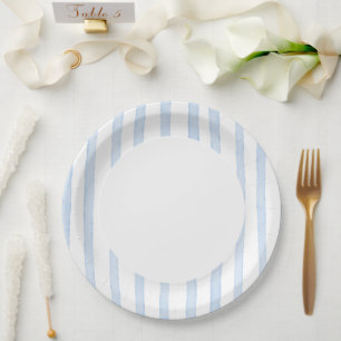 Assiettes En Carton Baby-Shower rayures bleues