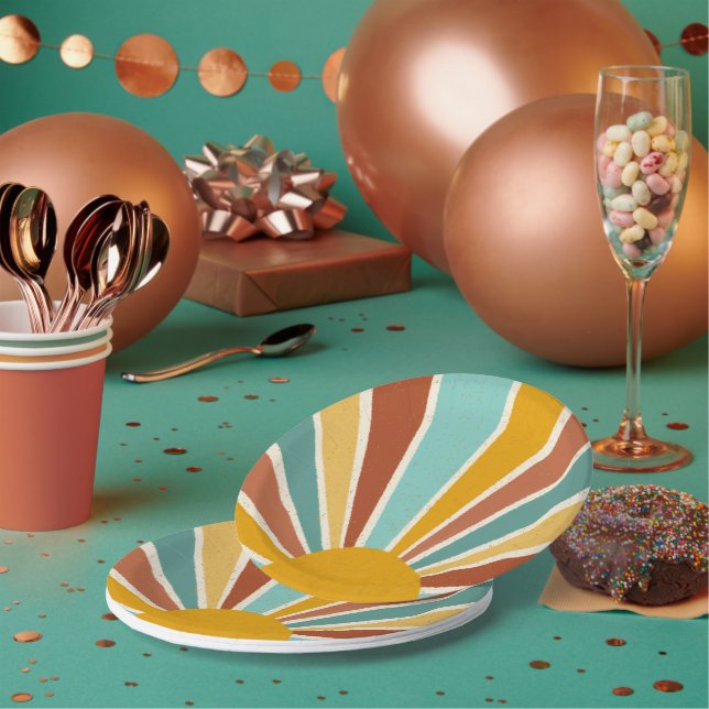 Assiettes En Carton Baby shower Retro Boho Sunshine (Multi)