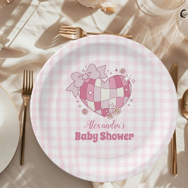 Assiettes En Carton Baby shower retro Rose Aquarelle Bow Girl