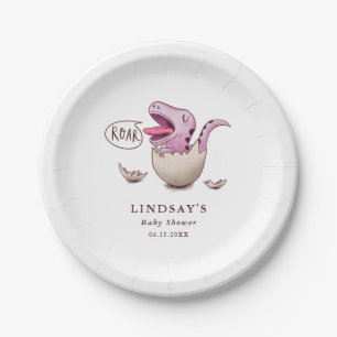 Assiettes En Carton Baby shower ROAR À Dinosaure Rose Cute