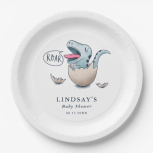 Assiettes En Carton Baby shower ROAR Dinosaur Bleu Cute