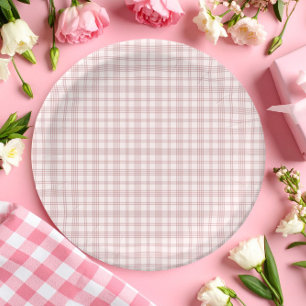 Assiettes En Carton Baby shower rose à carreaux Prépa