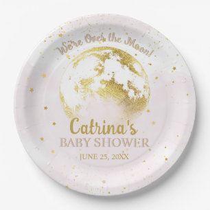 Assiettes En Carton Baby shower rose céleste sur la lune et les étoile