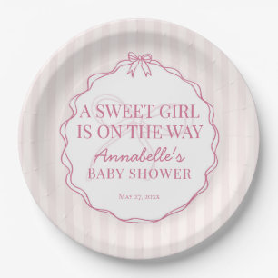 Assiettes En Carton Baby shower rose Coquette Bow Pastel