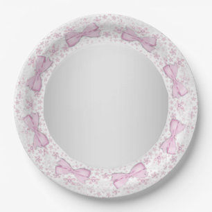 Assiettes En Carton Baby shower rose de gris de rose d'arc de dentelle