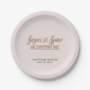 Assiettes En Carton Baby shower rose de typographie d'or de sucre et