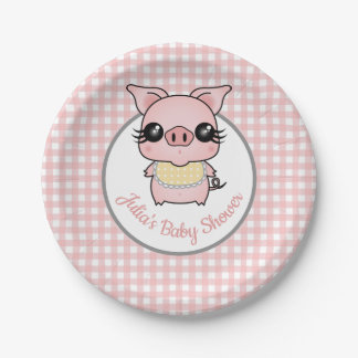 Assiettes En Carton Baby shower rose En vichy rose