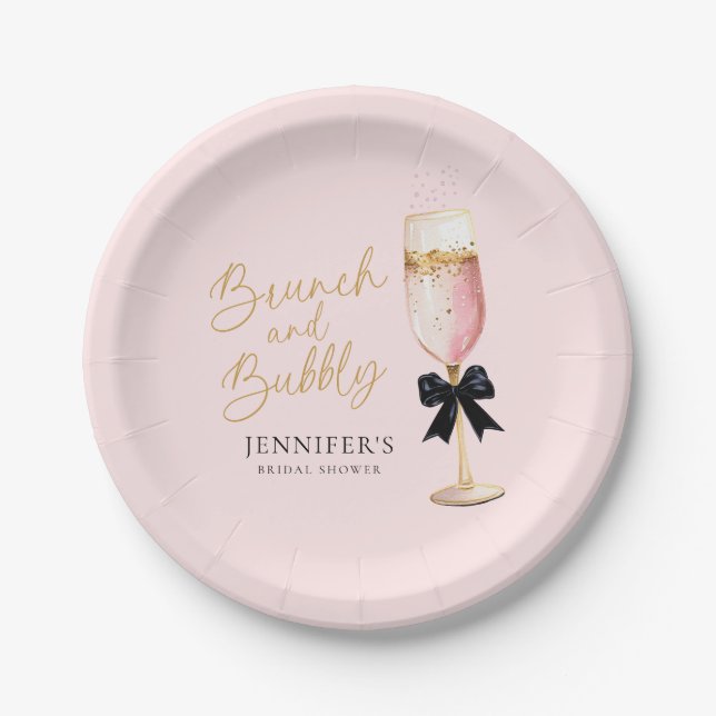 Assiettes En Carton Baby Shower Rose et Brunch et Champagne (Devant)