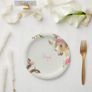Assiettes En Carton Baby shower rose et vache à fleurs