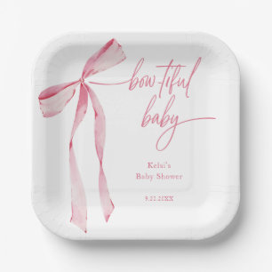 Assiettes En Carton Baby shower rose pâle à l'aquarelle Bowtiful