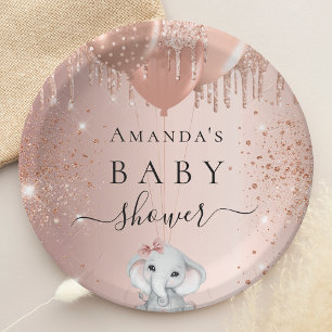 Assiettes En Carton Baby shower rose parties scintillant d'or éléphant