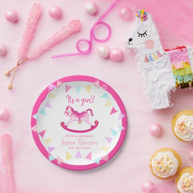 Assiettes En Carton Baby shower rose rocking hobby cheval nom personna (Fête)