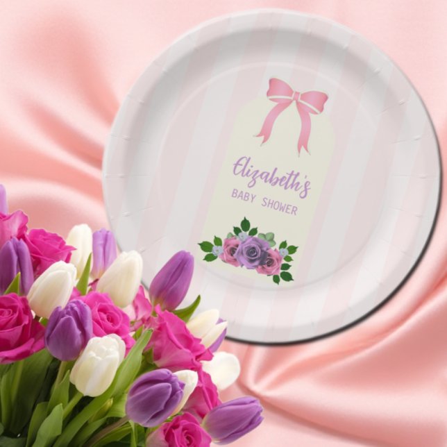 Assiettes En Carton Baby shower rose Rose (Créateur téléchargé)