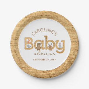Assiettes En Carton Baby shower rustique d'animaux de région boisée