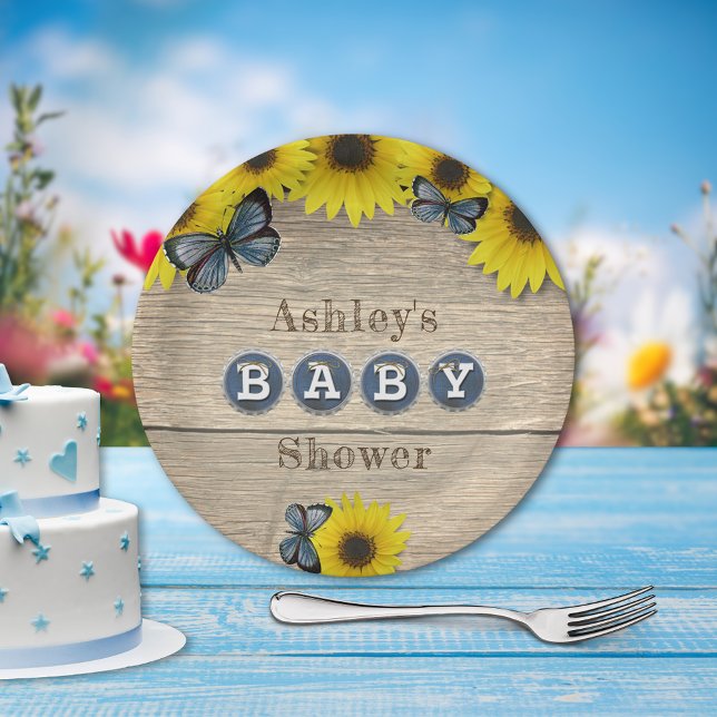 Assiettes En Carton Baby shower Rustique des papillons tournesol (Créateur téléchargé)