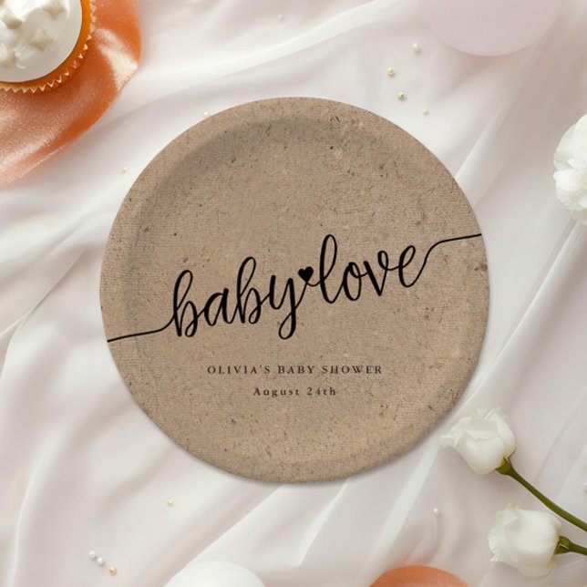 Assiettes En Carton Baby shower rustique, Kraft Baby Love Custom (Créateur téléchargé)