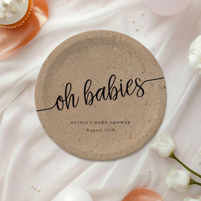 Assiettes En Carton Baby shower rustique, Kraft Oh Babies Twins Person (Créateur téléchargé)