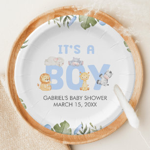 Assiettes En Carton Baby Shower Safari Garçon 