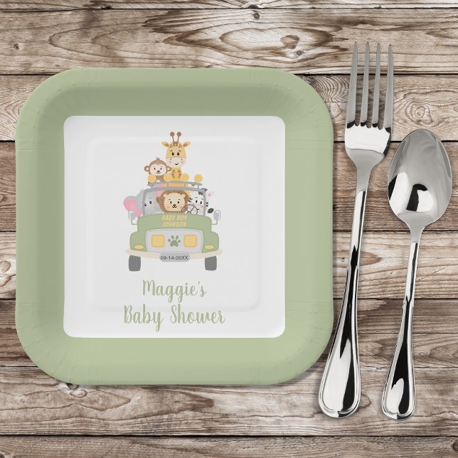 Assiettes En Carton Baby shower Safari mignonne (Créateur téléchargé)