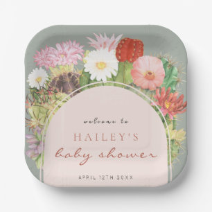 Assiettes En Carton Baby shower Sage Green Boho Bloom Cactus