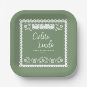 Assiettes En Carton Baby shower Sage Green Cielito Lindo Talavera