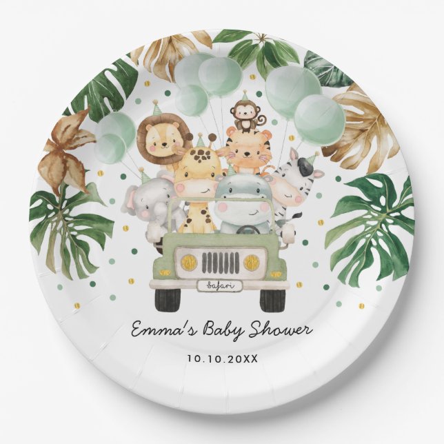 Assiettes En Carton Baby shower sauvage de la Jungle tropicale Safari (Devant)