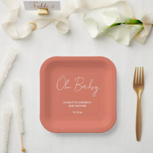 Assiettes En Carton Baby shower script moderne terre cuite élégante
