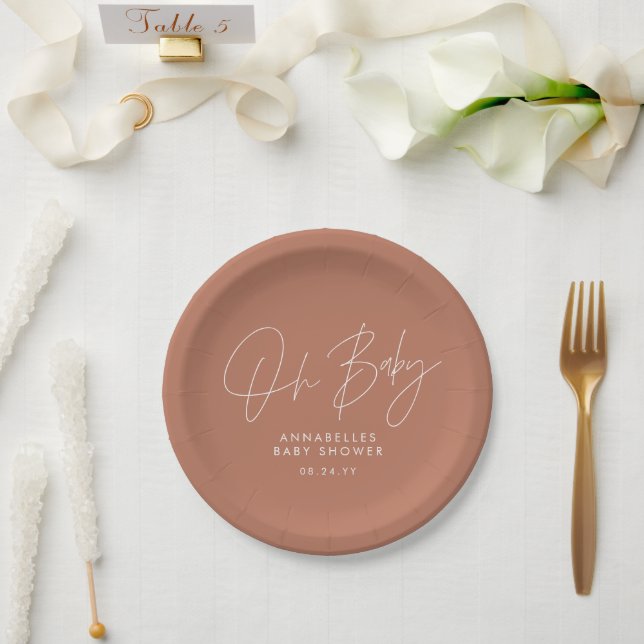 Assiettes En Carton Baby shower script moderne terre cuite élégante (Mariage)