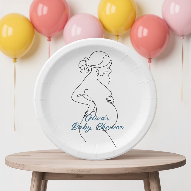 Assiettes En Carton Baby shower Silhouette de grossesse d'art linéaire (Créateur téléchargé)