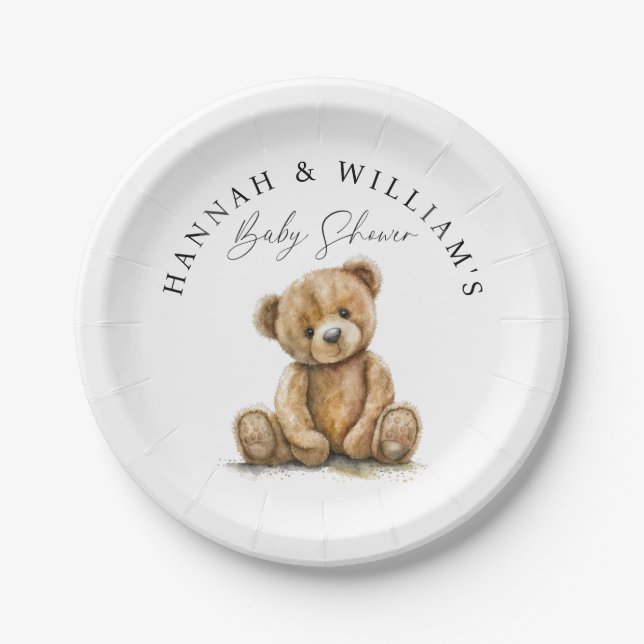 Assiettes En Carton Baby shower simple Aquarelle Teddy Bear (Devant)