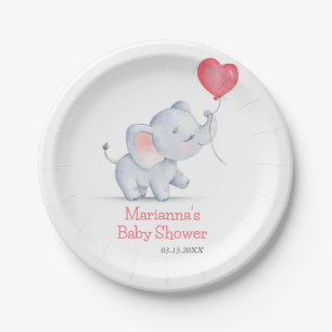 Assiettes En Carton Baby shower simple éléphant et ballon cardiaque