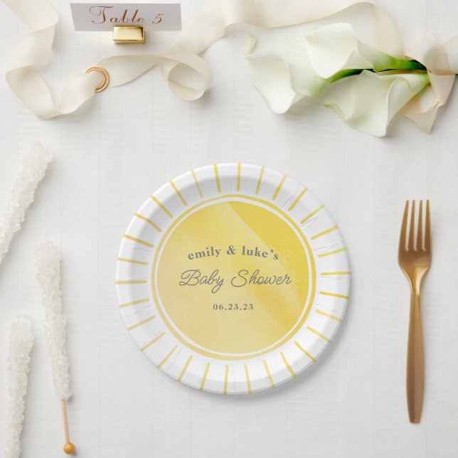 Assiettes En Carton Baby shower solaire Aquarelle neutre pour le genre (Mariage)