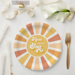Assiettes En Carton Baby shower Soleil Venez Ici Le Son Jaune Rayons