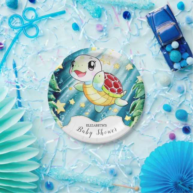 Assiettes En Carton Baby shower sous-marin Pastel Turtle (Fête)