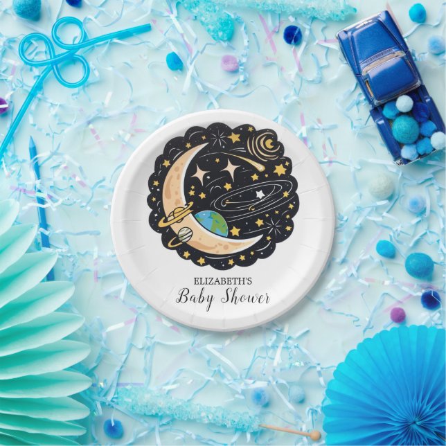 Assiettes En Carton Baby shower Space Moon Stars (Fête)