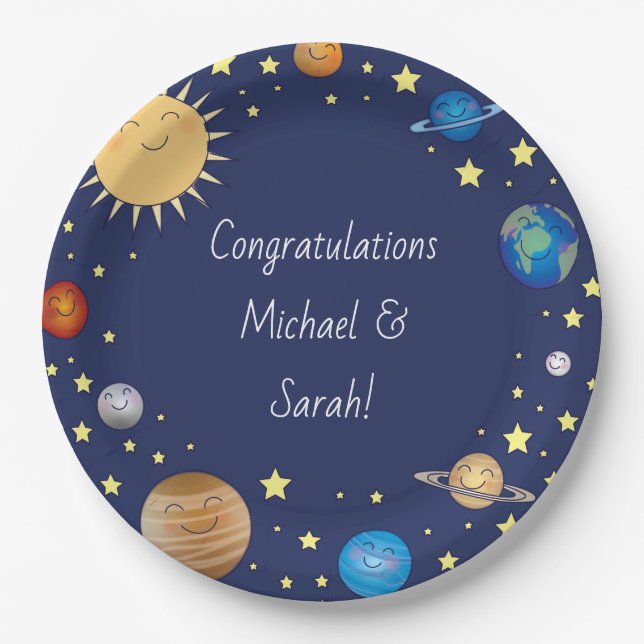 Assiettes En Carton Baby shower spatial Galaxy Étoiles Universelles (Devant)