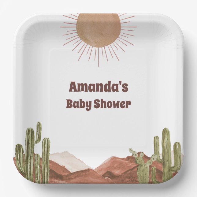 Assiettes En Carton Baby shower Sun Desert Cactus Baby shower (Recto)