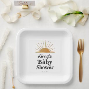 Assiettes En Carton Baby shower Sunshine rétro