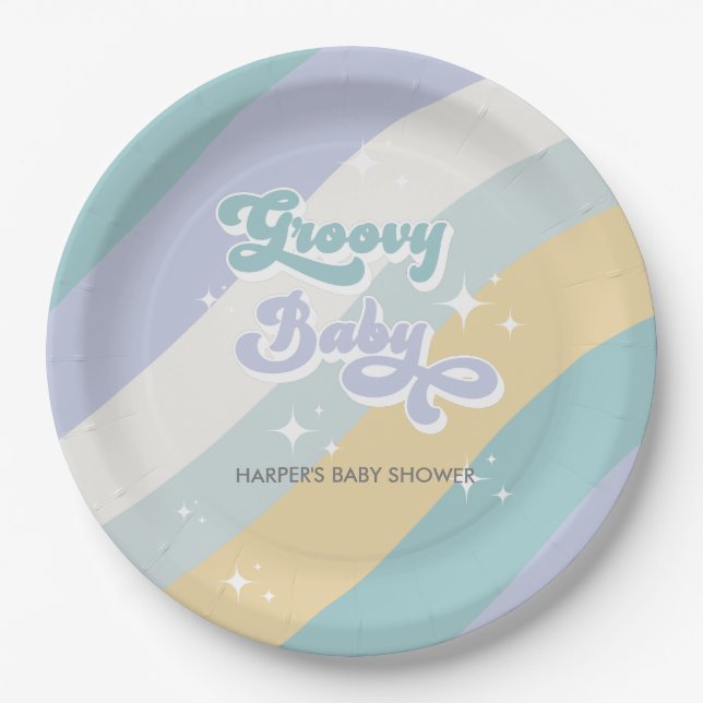 Assiettes En Carton Baby shower Super Blue Retro (Devant)