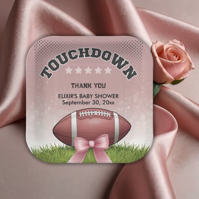 Assiettes En Carton Baby shower tactile de football à ruban rose (Créateur téléchargé)