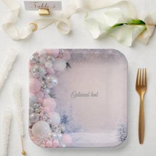 Assiettes En Carton Baby Shower Thème Hiver Rose et Argent