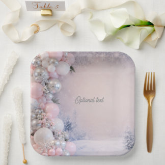 Assiettes En Carton Baby Shower Thème Hiver Rose et Argent