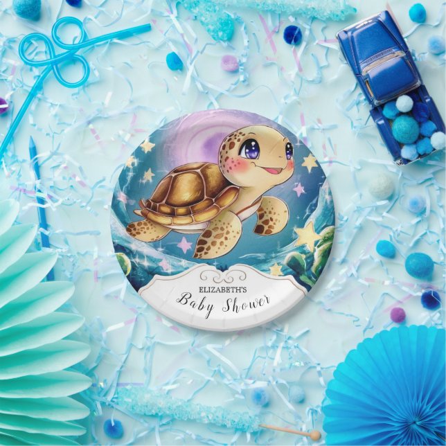 Assiettes En Carton Baby shower tortue (Fête)