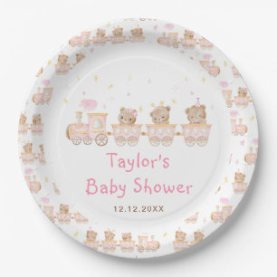 Assiettes En Carton Baby Shower Train Rose Bear