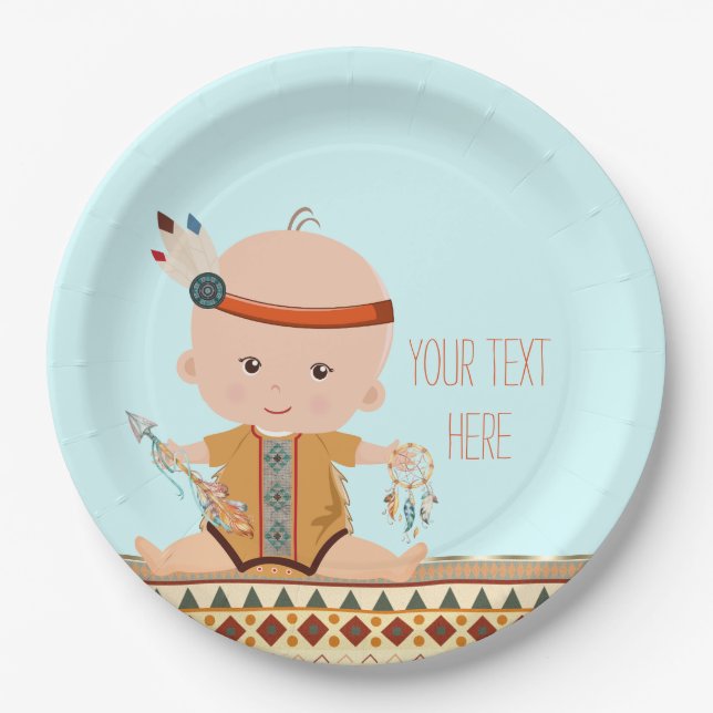 Assiettes En Carton Baby shower tribal de Boho (Devant)