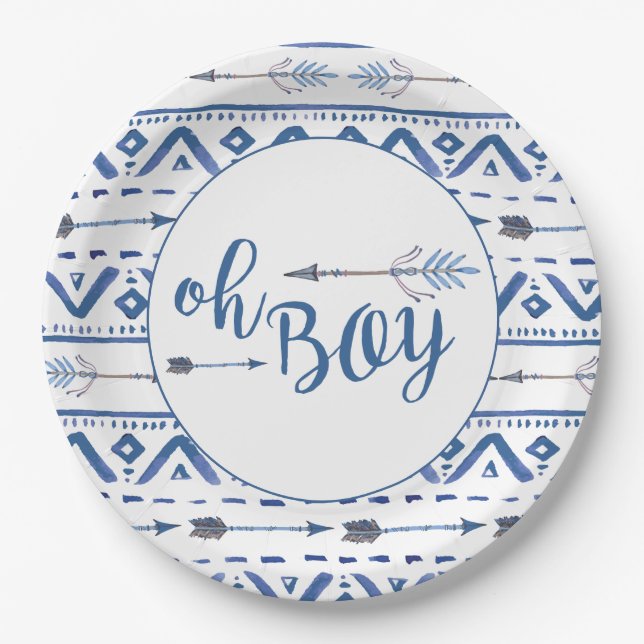 Assiettes En Carton Baby shower tribal Oh Boy (Devant)