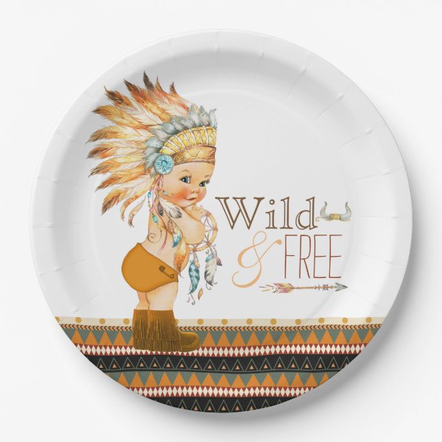 Assiettes En Carton Baby shower tribal Wild and Free Boys (Devant)