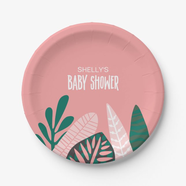 Assiettes En Carton Baby shower tropical rose (Devant)