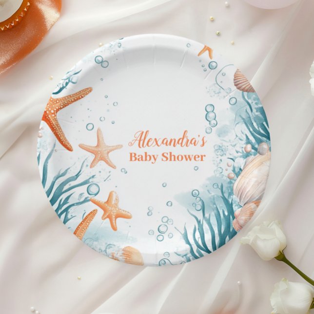 Assiettes En Carton Baby shower Tropical Summer Beach Starfish (Créateur téléchargé)