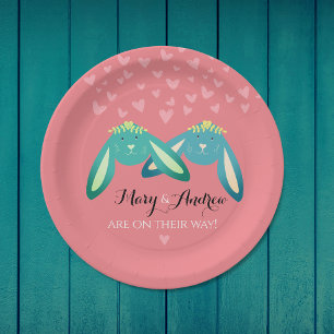 Assiettes En Carton Baby shower Twin Bunnies Sur Pastel Pink Party